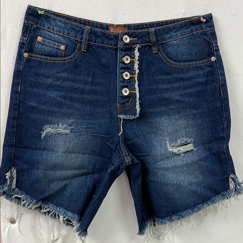 POL Blue Jean Shorts Distressed Raw Hem